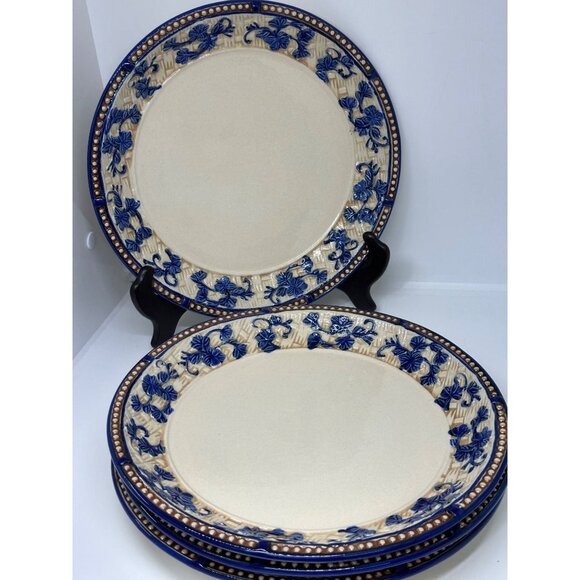 Temp-tations By Tara Floral Lace Blue White Dinner Plates 10" Set 4 Stoneware - Picture 2 of 8
